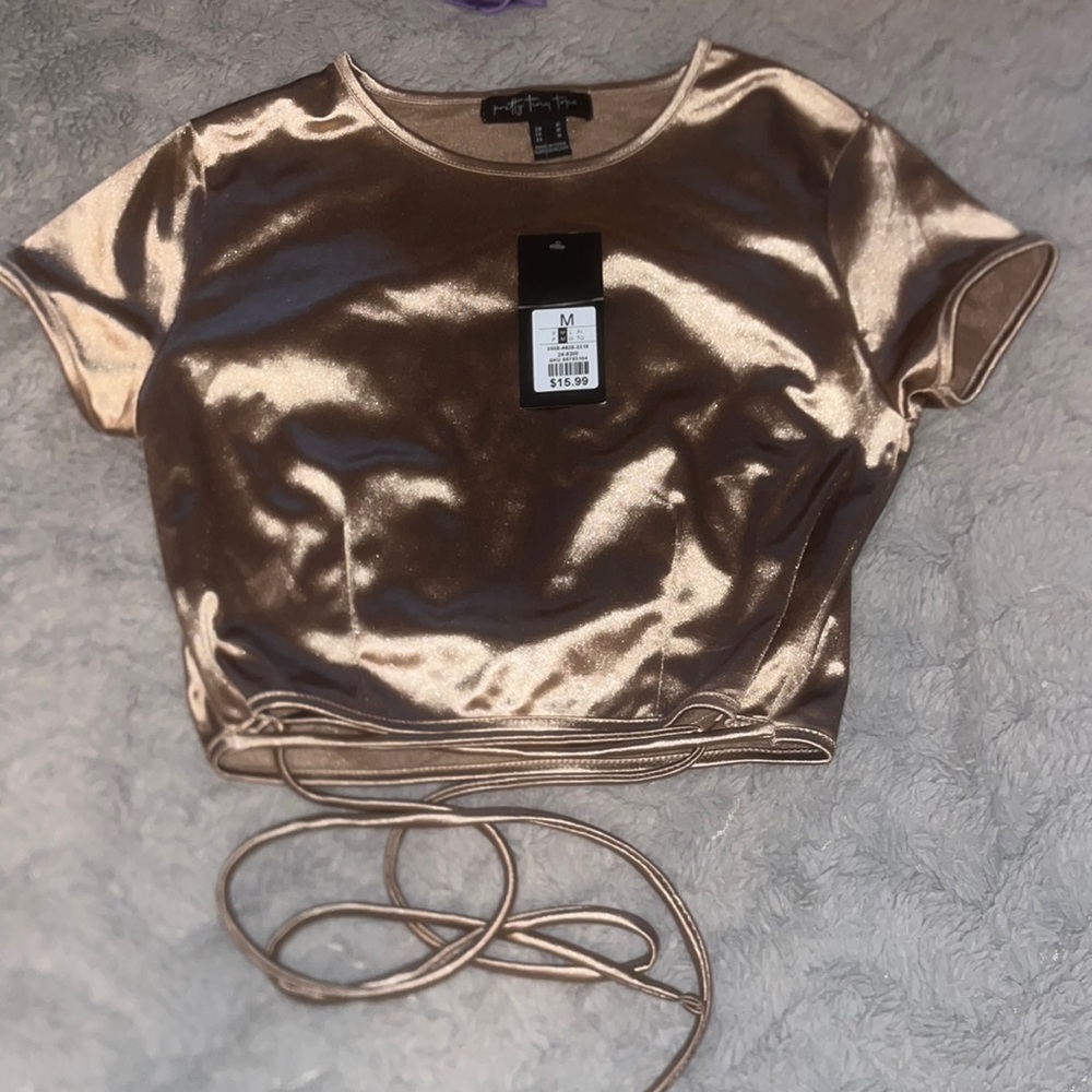 Pretty tiny tops short sleeve satin crop top